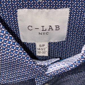 C-LAB NYC Men’s 4 way stretch dress shirt in blue tech print Size S/P